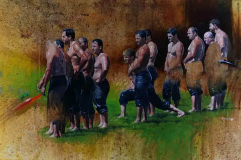 HASAN SAYGIN tarafından 2016 yılında 130x195 cm ölçülerinde Tuval üzeri yağlı boya tekniği ile yapılmıştır.