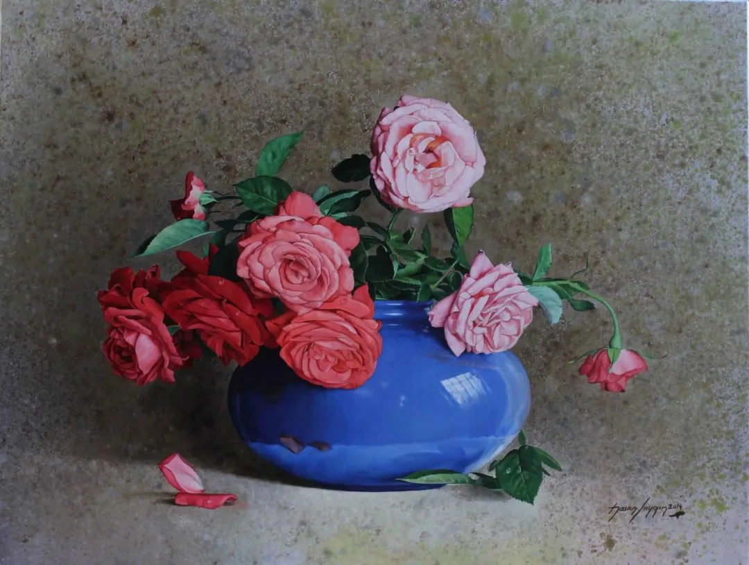 yakınlaştır "Mavi Vazoda Güller" eseri HASAN SAYGIN tarafından 2014 yılında 61x46 cm ölçülerinde Tuval üzeri yağlı boya tekniği ile yapılmıştır.