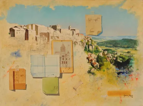 HASAN SAYGIN — “Gördes Görüntüsü”, 2002 "Gördes Görüntüsü" eseri HASAN SAYGIN tarafından 2002 yılında 73x54 cm ölçülerinde Tuval üzeri yağlı boya tekniği ile yapılmıştır.