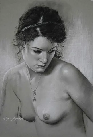 HASAN SAYGIN — “Cindy-3”, 2012 "Cindy-3" eseri HASAN SAYGIN tarafından 2012 yılında 65x50 cm ölçülerinde Desen tekniği ile yapılmıştır.