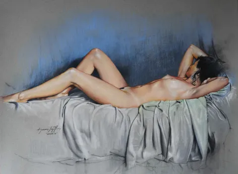 HASAN SAYGIN — “Ophelie-1”, 2013 "Ophelie-1" eseri HASAN SAYGIN tarafından 2013 yılında 65x45 cm ölçülerinde Kağıt üzeri pastel boya tekniği ile yapılmıştır.
