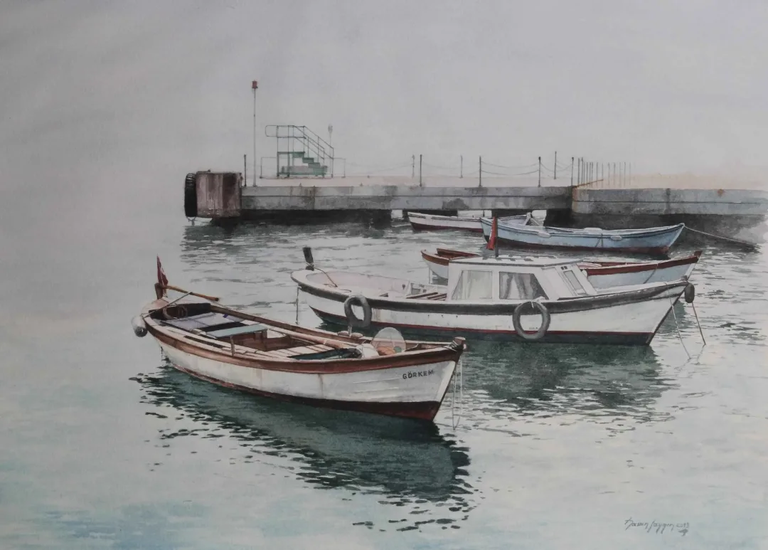 yakınlaştır "Boğazda Tekneler" eseri HASAN SAYGIN tarafından 2013 yılında 56x41 cm ölçülerinde Kağıt üzeri sulu boya tekniği ile yapılmıştır.