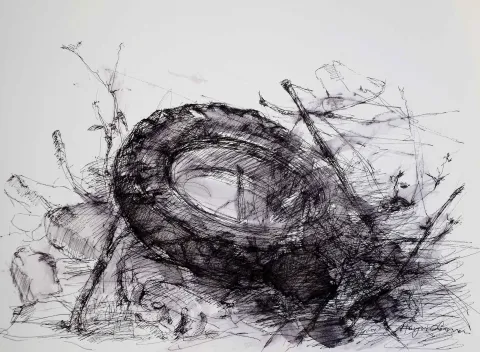 "İsimsiz" eseri HÜSEYİN SÖNMEZ tarafından 21x29 cm ölçülerinde Kağıt üzeri sulu boya tekniği ile yapılmıştır.