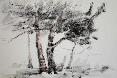 "İsimsiz" eseri HÜSEYİN SÖNMEZ tarafından 21x29 cm ölçülerinde Kağıt üzeri sulu boya tekniği ile yapılmıştır.