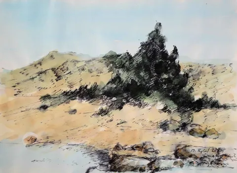 "İsimsiz" eseri HÜSEYİN SÖNMEZ tarafından 21x29 cm ölçülerinde Kağıt üzeri sulu boya tekniği ile yapılmıştır.