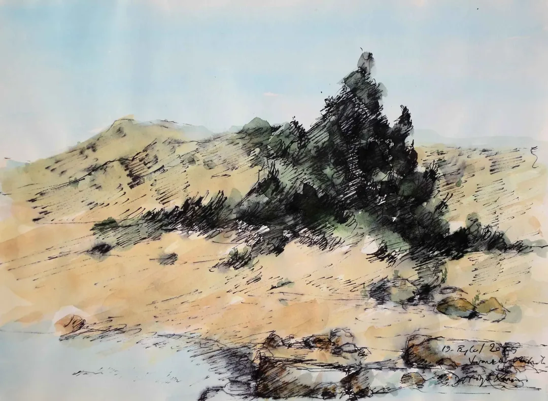 yakınlaştır "İsimsiz" eseri HÜSEYİN SÖNMEZ tarafından 21x29 cm ölçülerinde Kağıt üzeri sulu boya tekniği ile yapılmıştır.