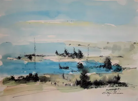 "İsimsiz" eseri HÜSEYİN SÖNMEZ tarafından 21x29 cm ölçülerinde Kağıt üzeri sulu boya tekniği ile yapılmıştır.