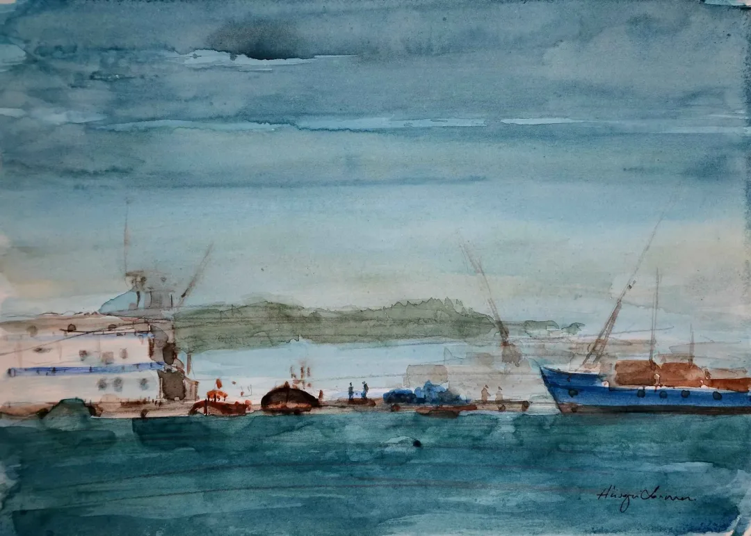 yakınlaştır "İsimsiz" eseri HÜSEYİN SÖNMEZ tarafından 21x29 cm ölçülerinde Kağıt üzeri sulu boya tekniği ile yapılmıştır.