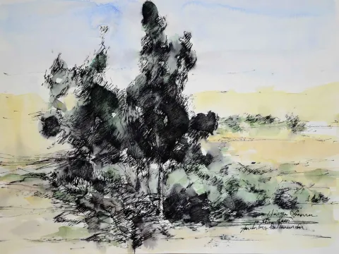 "İsimsiz" eseri HÜSEYİN SÖNMEZ tarafından 21x29 cm ölçülerinde Kağıt üzeri sulu boya tekniği ile yapılmıştır.