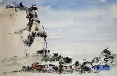 "İsimsiz" eseri HÜSEYİN SÖNMEZ tarafından 21x29 cm ölçülerinde Kağıt üzeri sulu boya tekniği ile yapılmıştır.