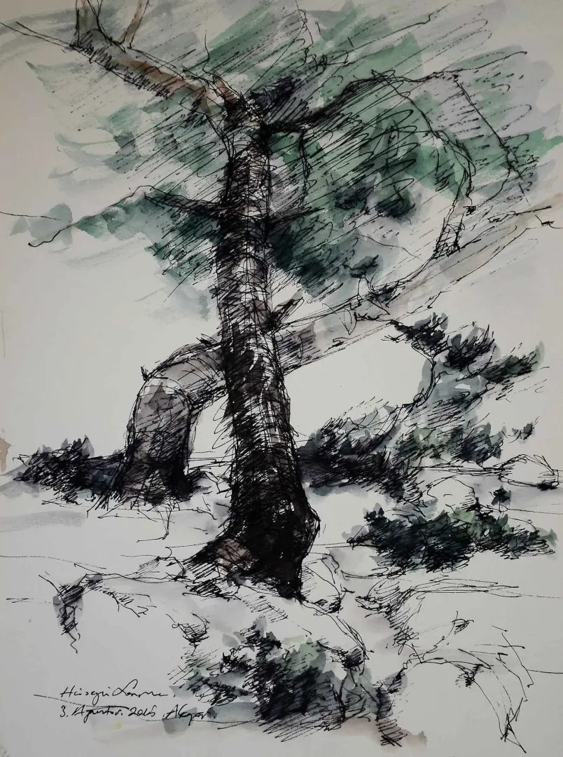yakınlaştır "İsimsiz" eseri HÜSEYİN SÖNMEZ tarafından 29x21 cm ölçülerinde Kağıt üzeri sulu boya tekniği ile yapılmıştır.