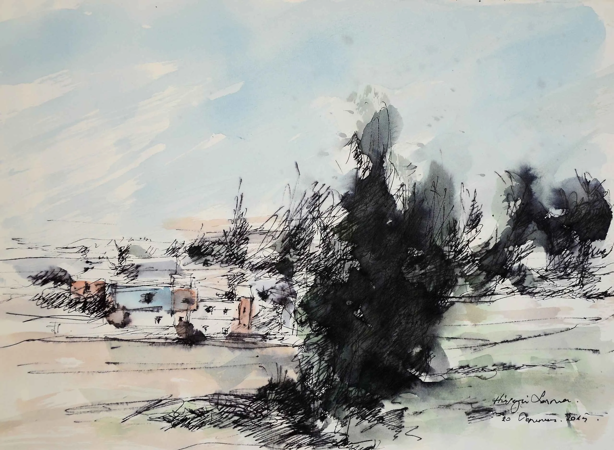 "İsimsiz" eseri HÜSEYİN SÖNMEZ tarafından 21x29 cm ölçülerinde Kağıt üzeri sulu boya tekniği ile yapılmıştır.