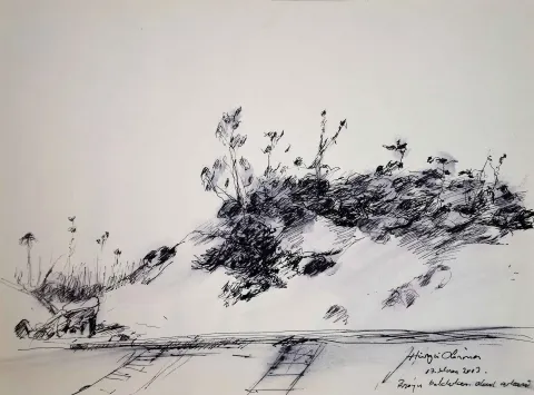 HÜSEYİN SÖNMEZ — “İsimsiz” "İsimsiz" eseri HÜSEYİN SÖNMEZ tarafından 21x29 cm ölçülerinde Kağıt üzeri sulu boya tekniği ile yapılmıştır.