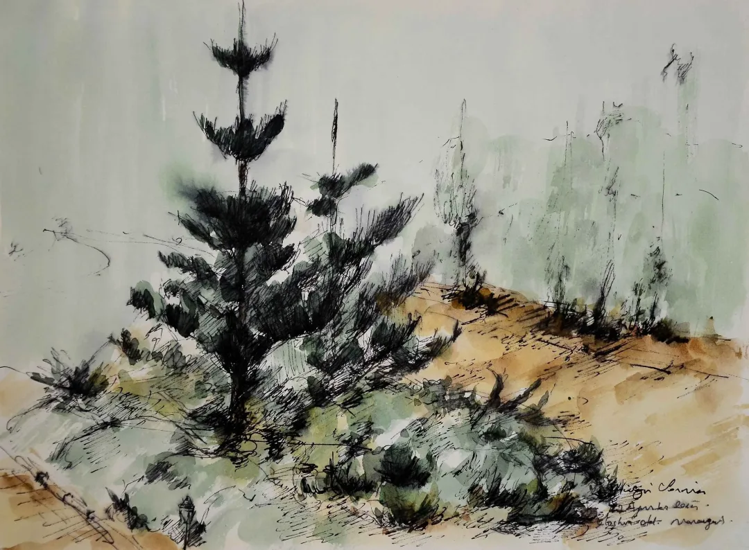 yakınlaştır "İsimsiz" eseri HÜSEYİN SÖNMEZ tarafından 21x29 cm ölçülerinde Kağıt üzeri sulu boya tekniği ile yapılmıştır.