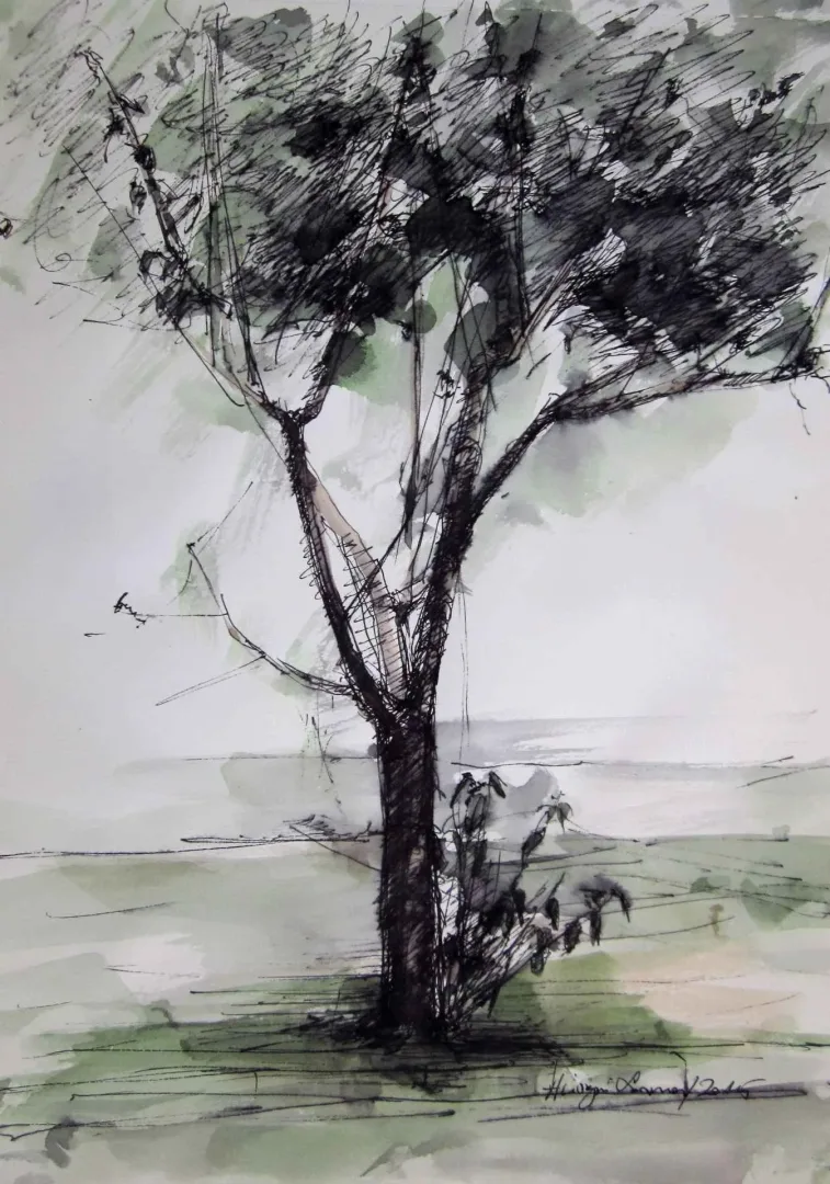 yakınlaştır "İsimsiz" eseri HÜSEYİN SÖNMEZ tarafından 29x21 cm ölçülerinde Kağıt üzeri sulu boya tekniği ile yapılmıştır.