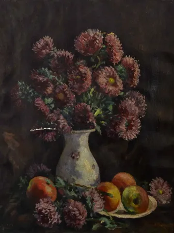 İBRAHİM SAFİ — “Krizantemler” "Krizantemler" eseri İBRAHİM SAFİ tarafından 64.5x49 cm ölçülerinde Tuval üzeri yağlı boya tekniği ile yapılmıştır.