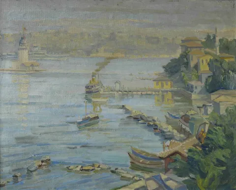 "Salacak İskelesi" eseri SELAHATTİN TEOMAN tarafından 50x64.5 cm ölçülerinde Kontraplak üzeri yağlı boya tekniği ile yapılmıştır.