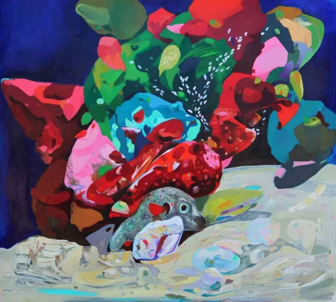 "İsimsiz" eseri LEVENT OYLUÇTARHAN tarafından 2016 yılında 90x100 cm ölçülerinde Tuval üzeri yağlı boya tekniği ile yapılmıştır.