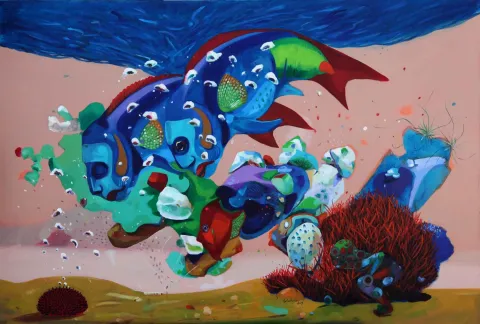 "İsimsiz" eseri LEVENT OYLUÇTARHAN tarafından 2016 yılında 80x120 cm ölçülerinde Tuval üzeri yağlı boya tekniği ile yapılmıştır.