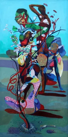 "İsimsiz" eseri LEVENT OYLUÇTARHAN tarafından 2016 yılında 80x40 cm ölçülerinde Tuval üzeri yağlı boya tekniği ile yapılmıştır.