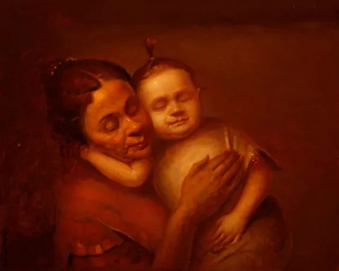 "Anne ve ..." eseri SERTAP YEĞİN tarafından 2016 yılında 40x50 cm ölçülerinde Tuval üzeri yağlı boya tekniği ile yapılmıştır.
