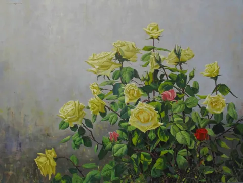 "Sarı Güller" eseri FATİH KARAKAŞ tarafından 2016 yılında 90x120 cm ölçülerinde Tuval üzeri yağlı boya tekniği ile yapılmıştır.
