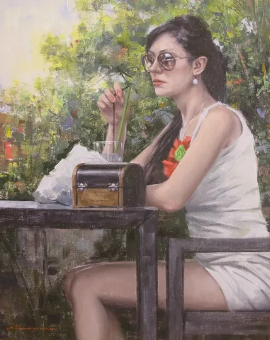 "Cafe-I" eseri FATİH KARAKAŞ tarafından 2016 yılında 50x40 cm ölçülerinde Tuval üzeri yağlı boya tekniği ile yapılmıştır.
