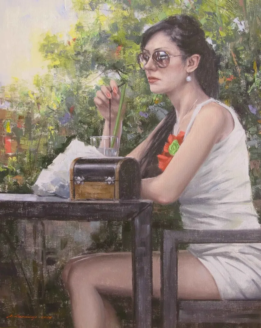 "Cafe-I" eseri FATİH KARAKAŞ tarafından 2016 yılında 50x40 cm ölçülerinde Tuval üzeri yağlı boya tekniği ile yapılmıştır.