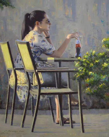 FATİH KARAKAŞ — “Cafe-II”, 2016 "Cafe-II" eseri FATİH KARAKAŞ tarafından 2016 yılında 50x40 cm ölçülerinde Tuval üzeri yağlı boya tekniği ile yapılmıştır.