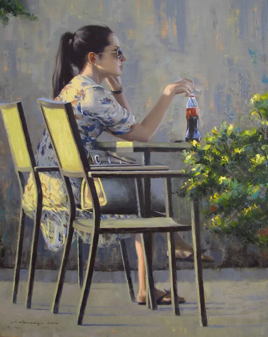 yakınlaştır "Cafe-II" eseri FATİH KARAKAŞ tarafından 2016 yılında 50x40 cm ölçülerinde Tuval üzeri yağlı boya tekniği ile yapılmıştır.