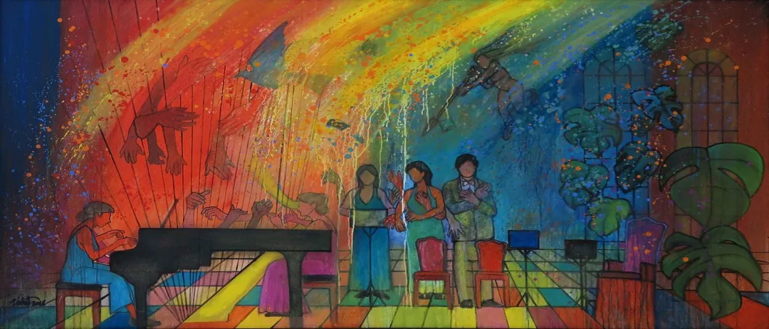 "Konserden İzlenimler" eseri NİHAT KAHRAMAN tarafından 2016 yılında 80x150 cm ölçülerinde Tuval üzeri yağlı boya tekniği ile yapılmıştır.