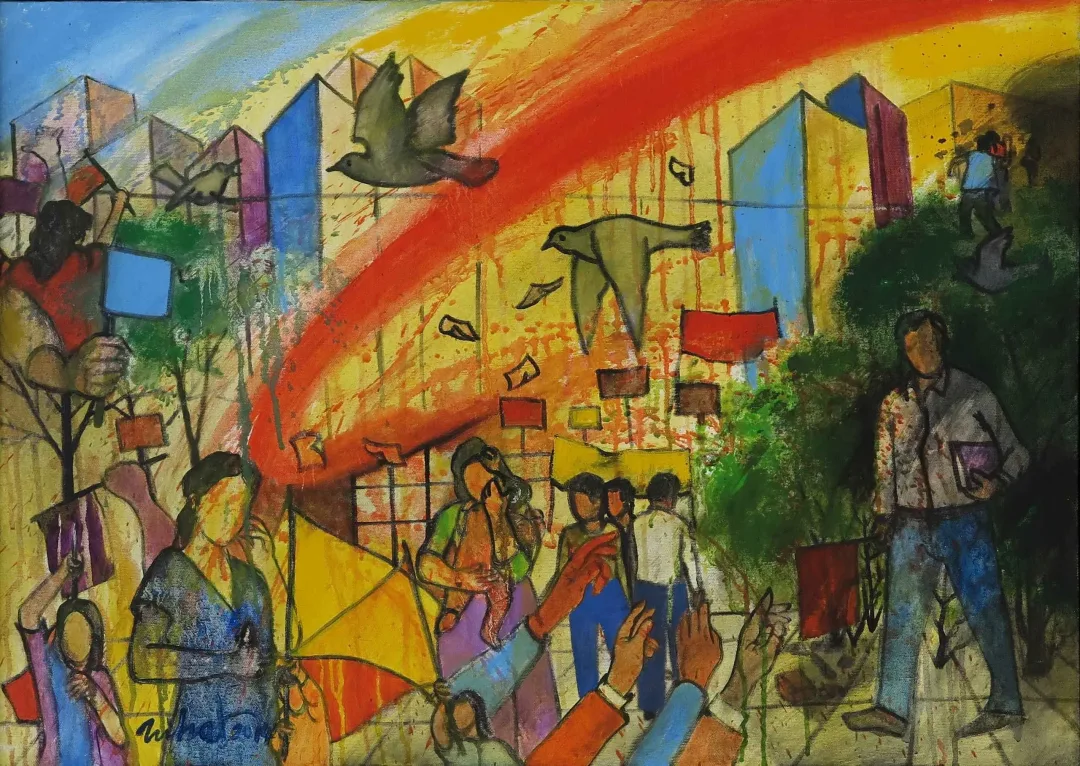 "Renkli Türkçe" eseri NİHAT KAHRAMAN tarafından 2014 yılında 50x70 cm ölçülerinde Tuval üzeri yağlı boya tekniği ile yapılmıştır.