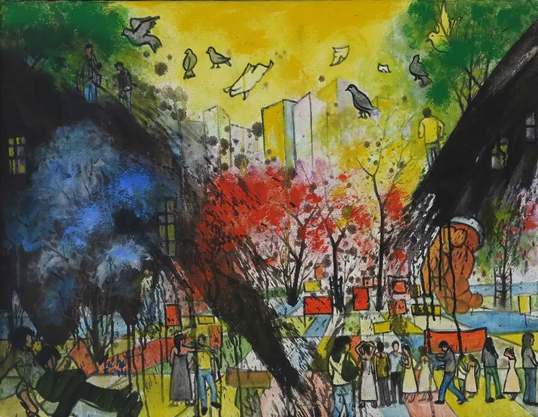 yakınlaştır "Renkli Türkçe" eseri NİHAT KAHRAMAN tarafından 2014 yılında 50x70 cm ölçülerinde Tuval üzeri yağlı boya tekniği ile yapılmıştır.