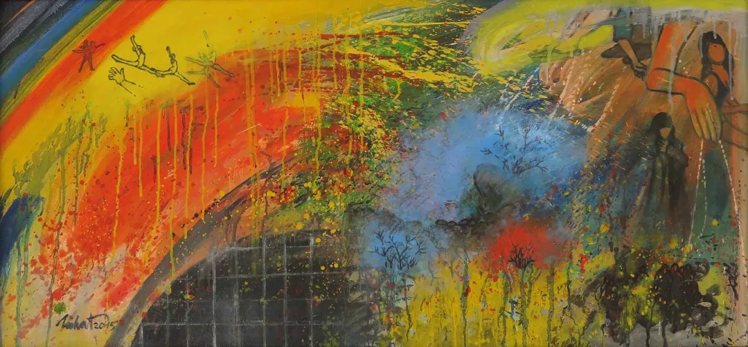 yakınlaştır "Renkli Türkçe" eseri NİHAT KAHRAMAN tarafından 2015 yılında 40x86 cm ölçülerinde Duralit üzeri yağlı boya tekniği ile yapılmıştır.