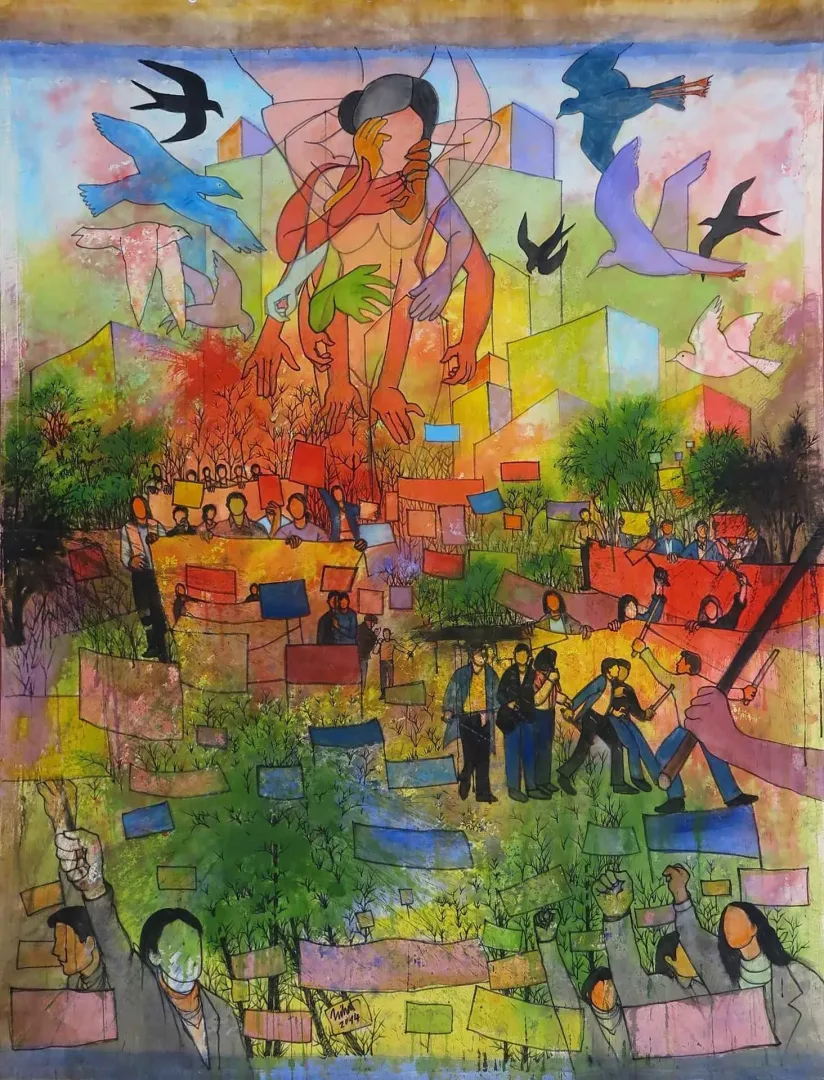 yakınlaştır "Renkli Türkçe/Cinemascope" eseri NİHAT KAHRAMAN tarafından 2014 yılında 235x185 cm ölçülerinde Tuval üzeri yağlı boya tekniği ile yapılmıştır.