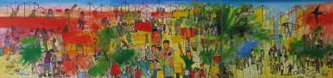 "Renkli Türkçe/Cinemascope" eseri NİHAT KAHRAMAN tarafından 2014 yılında 51x211 cm ölçülerinde Tuval üzeri yağlı boya tekniği ile yapılmıştır.