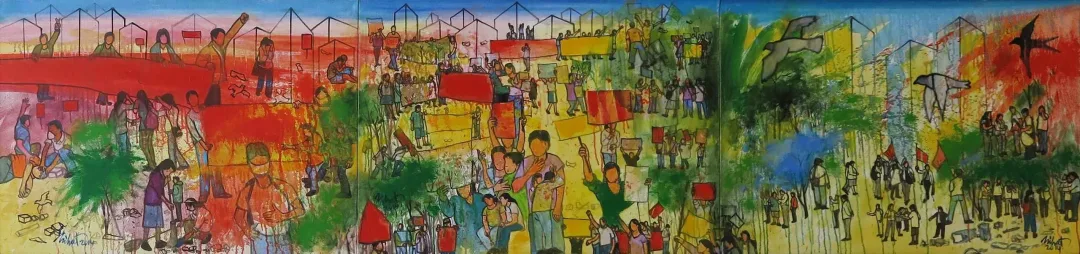 yakınlaştır "Renkli Türkçe/Cinemascope" eseri NİHAT KAHRAMAN tarafından 2014 yılında 51x211 cm ölçülerinde Tuval üzeri yağlı boya tekniği ile yapılmıştır.