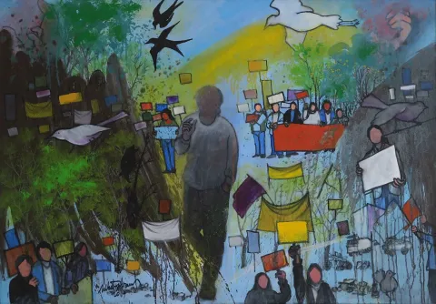 NİHAT KAHRAMAN — “Otoportre”, 2014 "Otoportre" eseri NİHAT KAHRAMAN tarafından 2014 yılında 70x100 cm ölçülerinde Tuval üzeri yağlı boya tekniği ile yapılmıştır.