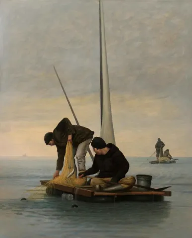 ÖMER EKEN — “Şafakla Beraber”, 2015 "Şafakla Beraber" eseri ÖMER EKEN tarafından 2015 yılında 100x80 cm ölçülerinde Tuval üzeri yağlı boya tekniği ile yapılmıştır.