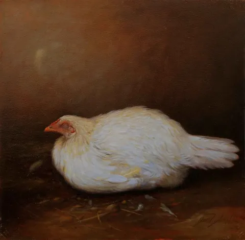 ÖMER EKEN — “Beyaz Tavuk”, 2014 "Beyaz Tavuk" eseri ÖMER EKEN tarafından 2014 yılında 40x40 cm ölçülerinde Tuval üzeri yağlı boya tekniği ile yapılmıştır.