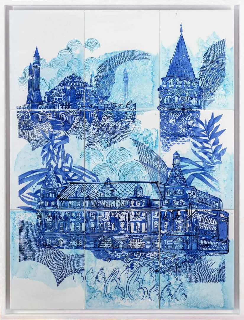 yakınlaştır "İstanbul 1" eseri SEMİH KAPLAN tarafından 2016 yılında 100x75 cm ölçülerinde Çini duvar panosu tekniği ile yapılmıştır.