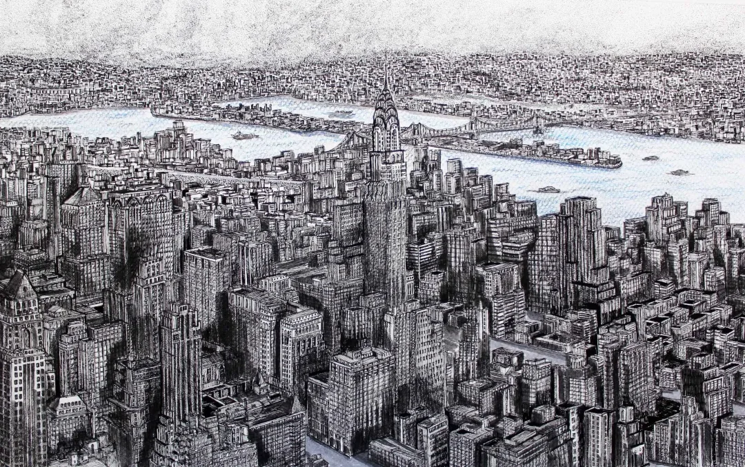 yakınlaştır "New York" eseri SÜMEYYE YUŞAN tarafından 2016 yılında 33x48 cm ölçülerinde Kağıt üzeri rapido kalem tekniği ile yapılmıştır.