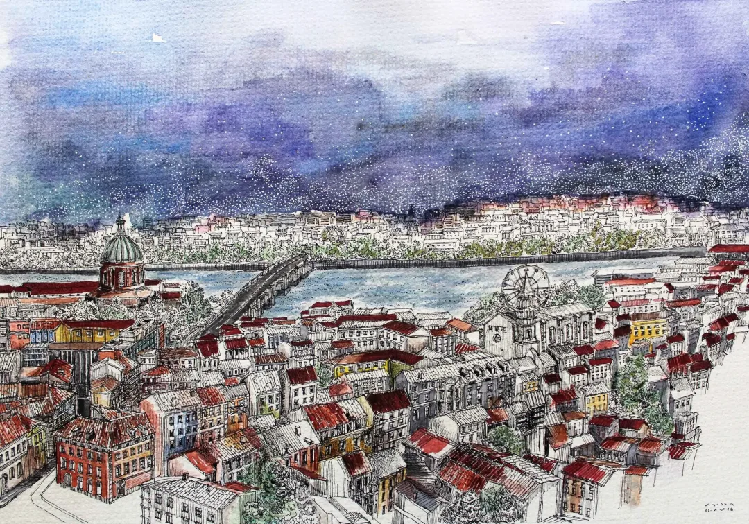 "Toulouse" eseri SÜMEYYE YUŞAN tarafından 2016 yılında 29x40 cm ölçülerinde Kağıt üzeri sulu boya tekniği ile yapılmıştır.
