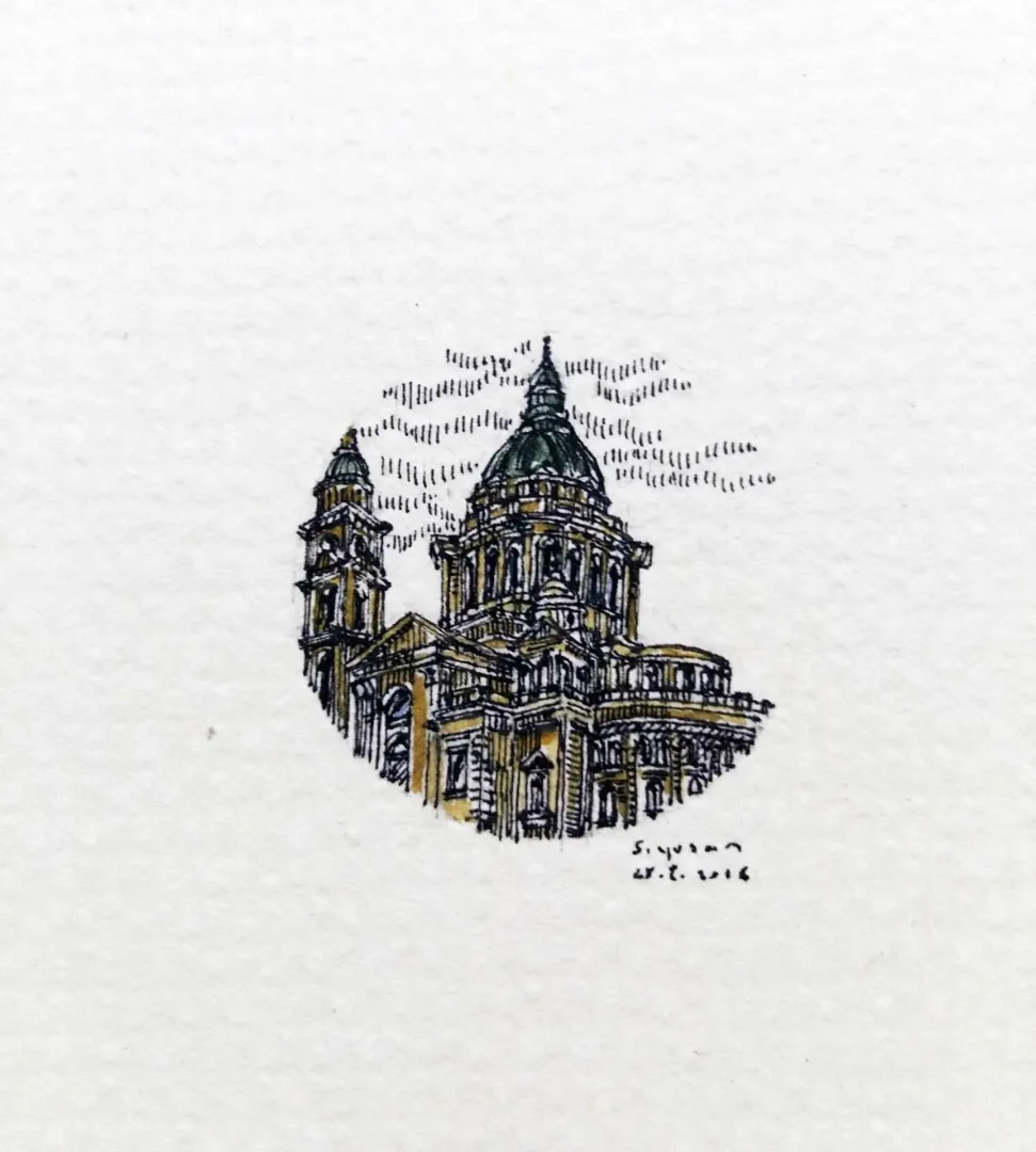 yakınlaştır "Catherine Kilisesi" eseri SÜMEYYE YUŞAN tarafından 2016 yılında 3.5x3.5 cm ölçülerinde Kağıt üzeri sulu boya tekniği ile yapılmıştır.