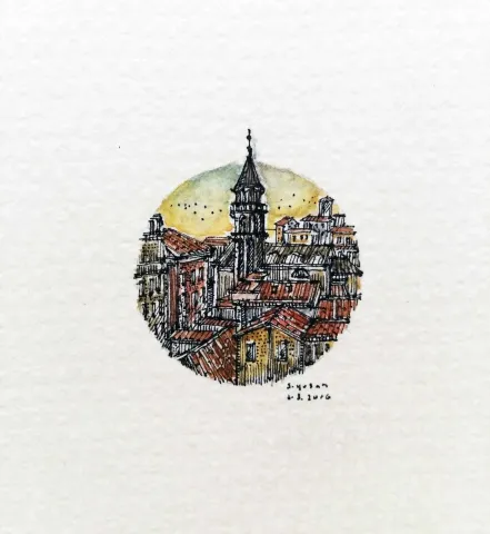 "Venedik" eseri SÜMEYYE YUŞAN tarafından 2016 yılında 3.5x3.5 cm ölçülerinde Kağıt üzeri sulu boya tekniği ile yapılmıştır.