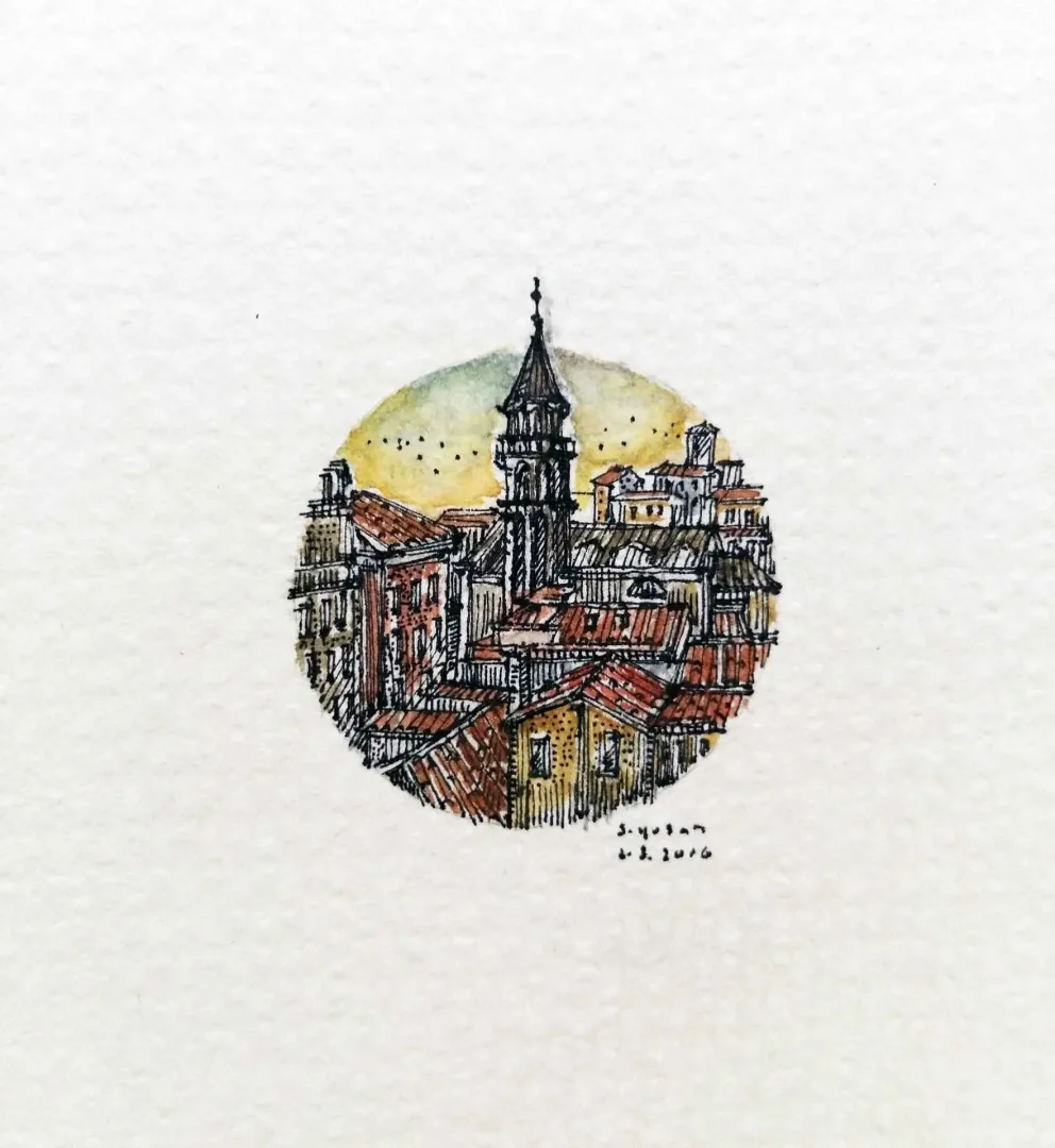 "Venedik" eseri SÜMEYYE YUŞAN tarafından 2016 yılında 3.5x3.5 cm ölçülerinde Kağıt üzeri sulu boya tekniği ile yapılmıştır.