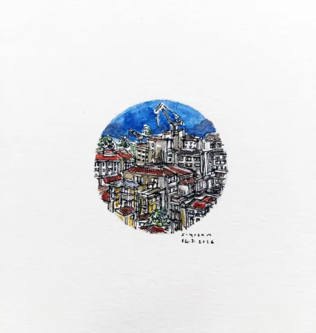 "İstanbul" eseri SÜMEYYE YUŞAN tarafından 2016 yılında 3.5x3.5 cm ölçülerinde Kağıt üzeri sulu boya tekniği ile yapılmıştır.