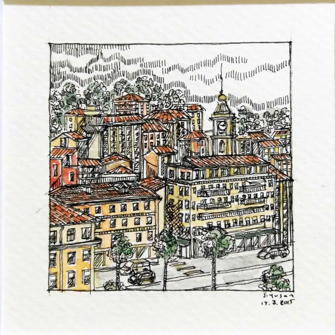 "Fransa" eseri SÜMEYYE YUŞAN tarafından 2015 yılında 5.5x6 cm ölçülerinde Kağıt üzeri sulu boya tekniği ile yapılmıştır.