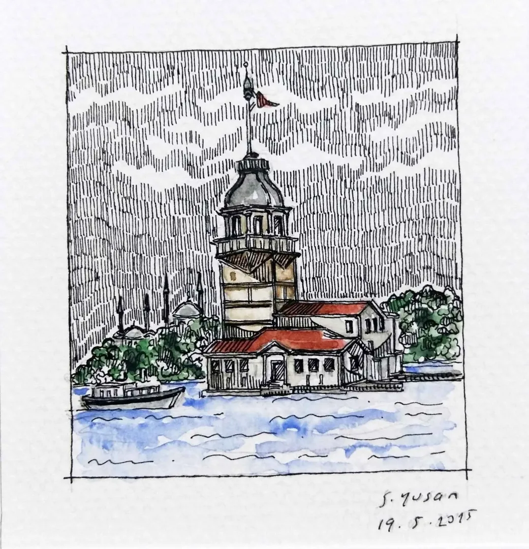 yakınlaştır "Kız kulesi" eseri SÜMEYYE YUŞAN tarafından 2015 yılında 5.5x6 cm ölçülerinde Kağıt üzeri sulu boya tekniği ile yapılmıştır.