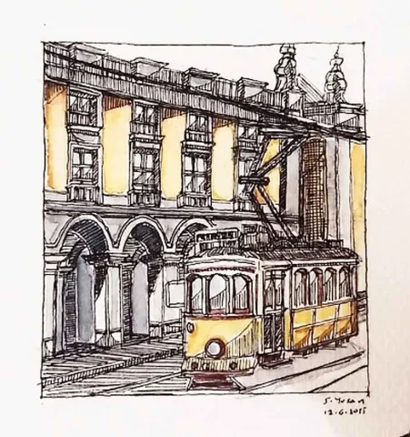 SÜMEYYE YUŞAN — “Lizbon”, 2015 "Lizbon" eseri SÜMEYYE YUŞAN tarafından 2015 yılında 5.5x6 cm ölçülerinde Kağıt üzeri sulu boya tekniği ile yapılmıştır.